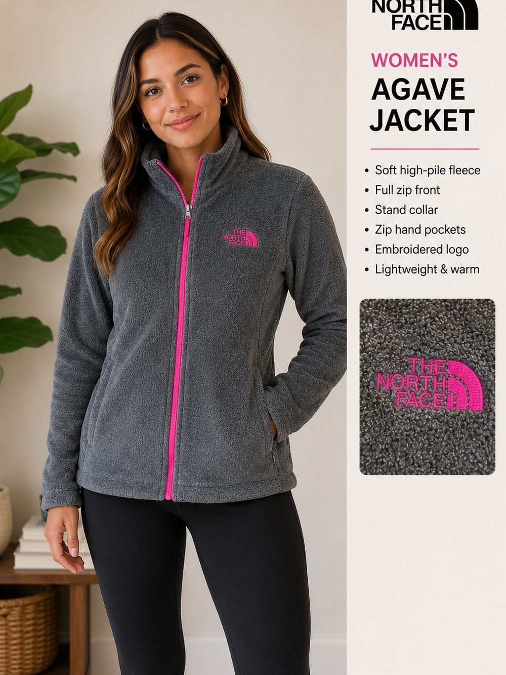 The North Face Women's Agave Jacket - Dark Gray with Pink Trim Size Medium READ